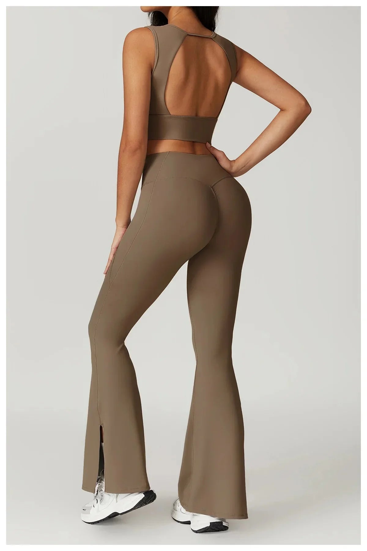 Chic Backless & Flared Performance Ensemble - Leggings & Top Combo