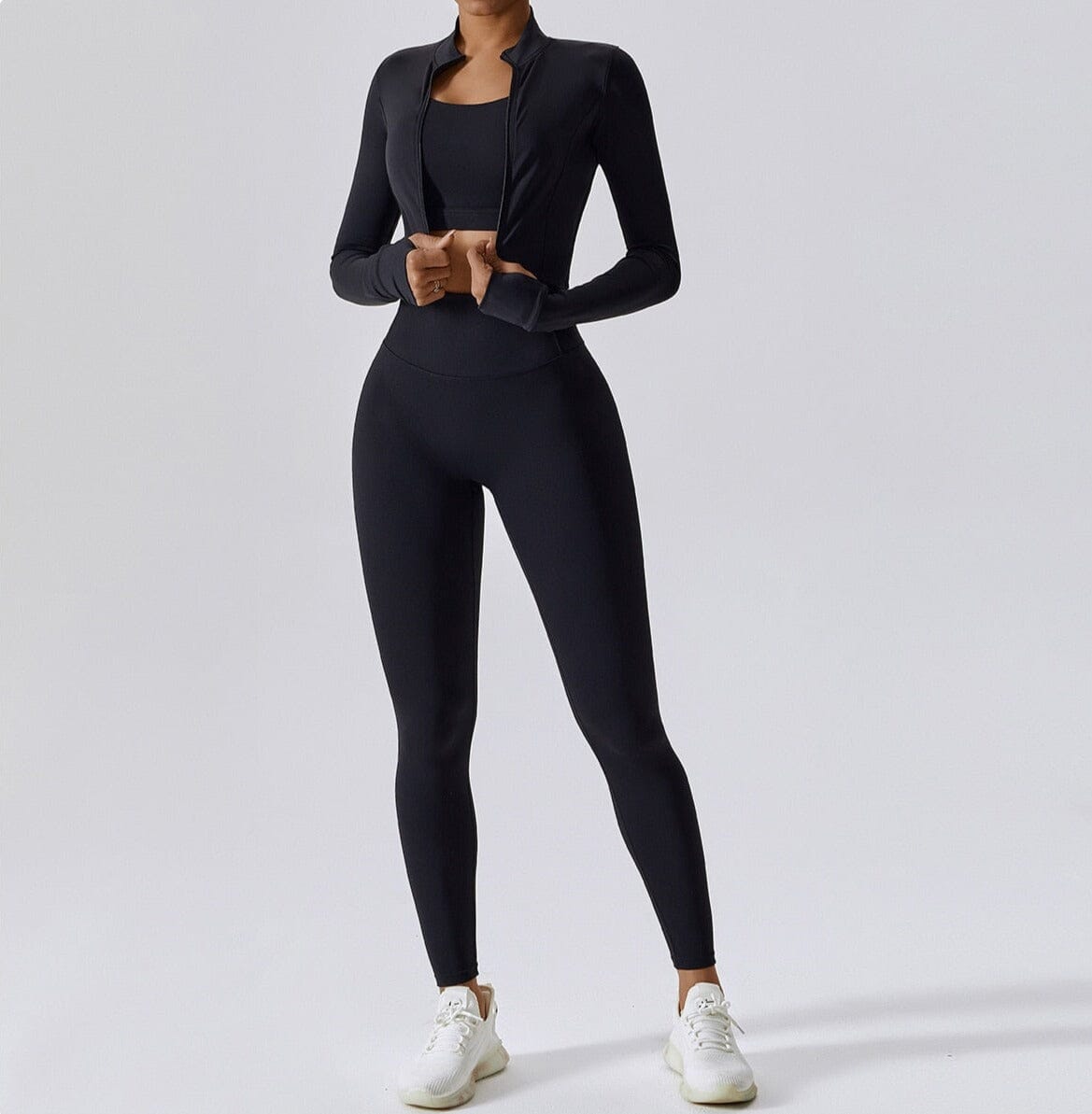 Elevate Your Workout: Power Scrunch Trio Set - Stylish Leggings, Chic Top & Cozy Jacket