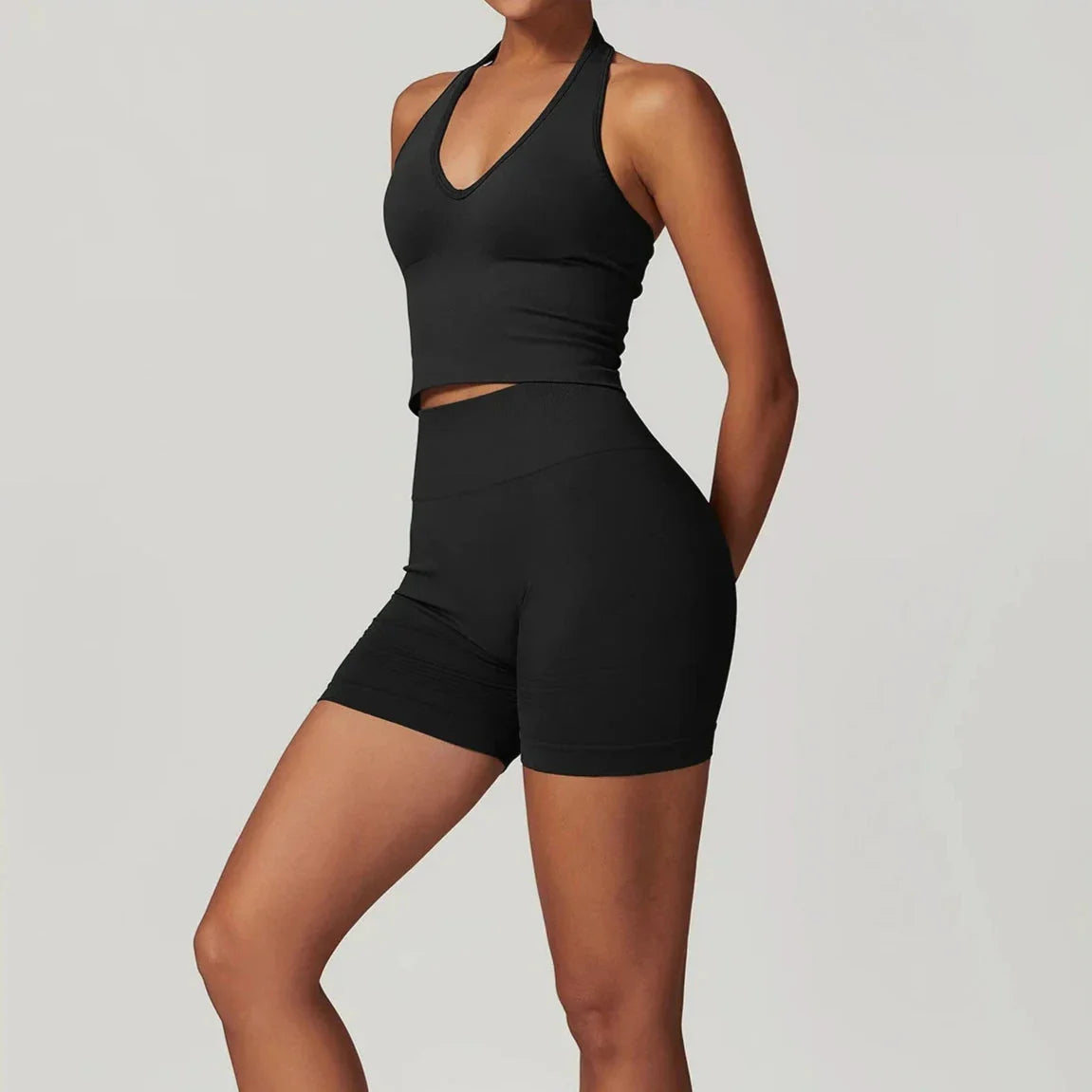 Elevate Your Workout with the Momentum Seamless V-line Gym Set - Includes Stylish Shorts and Top!