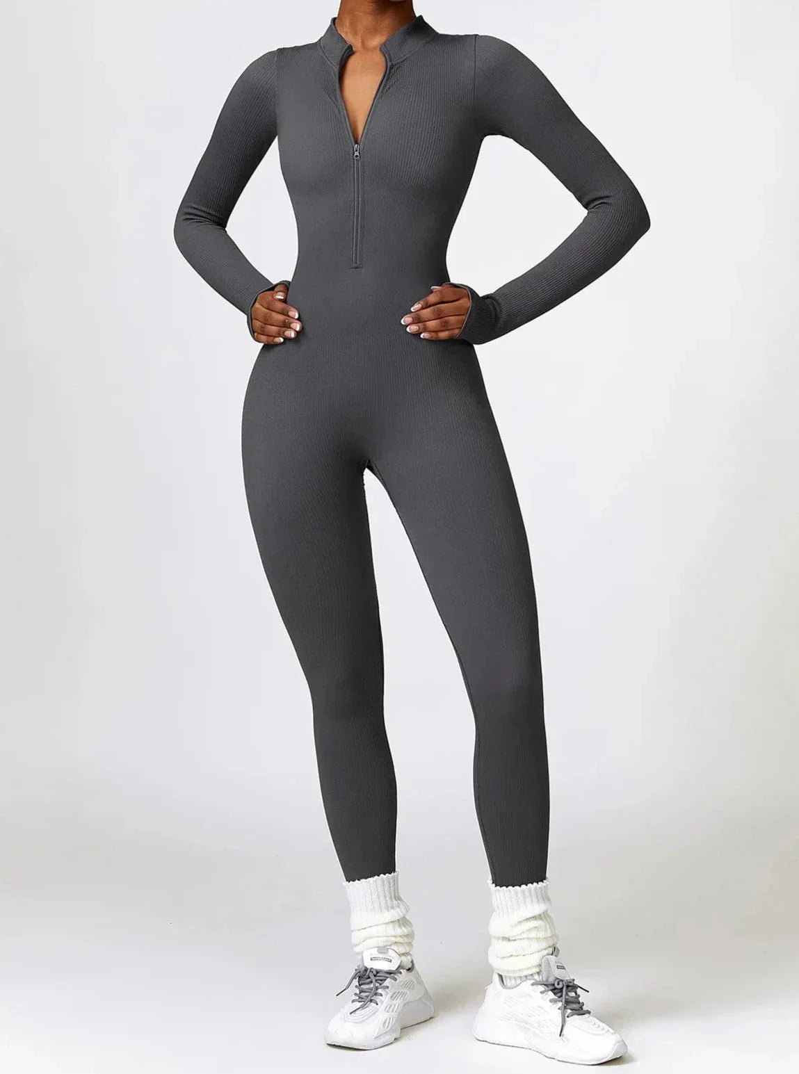 Serenity Blend Ribbed Zip-Up Jumpsuit