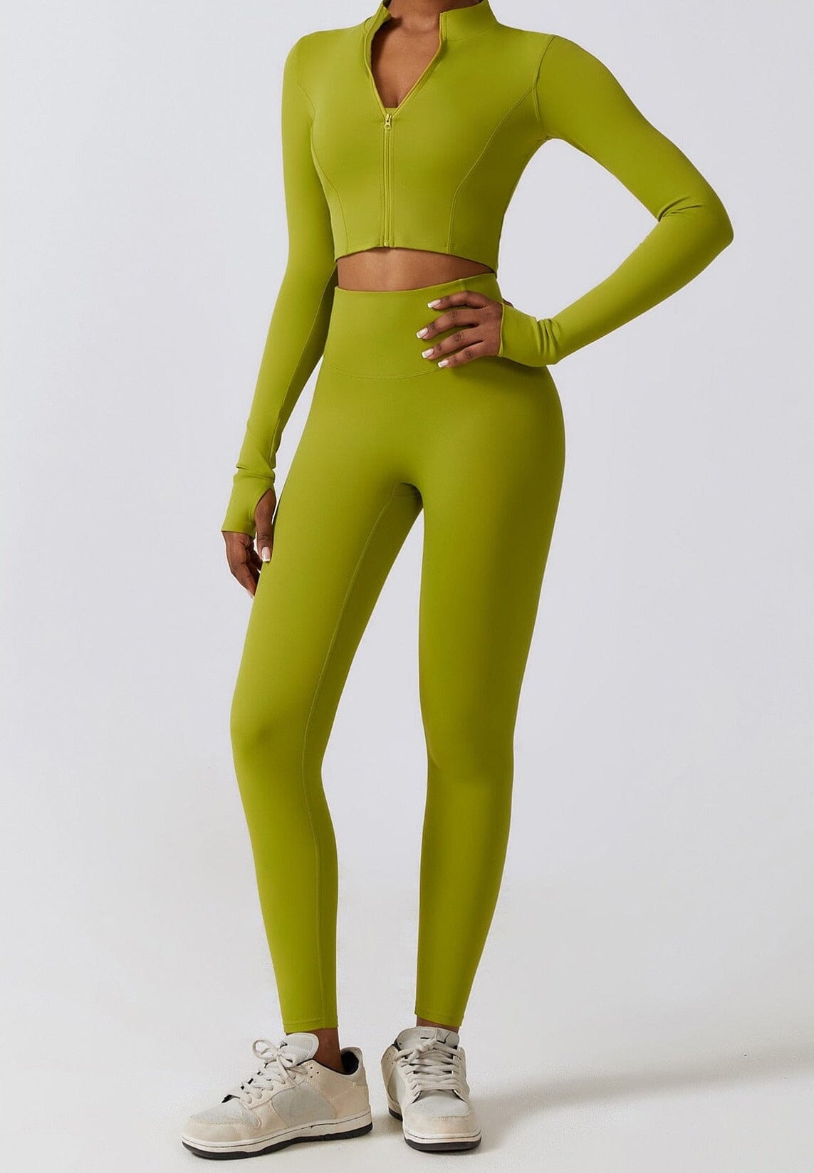Chic Three-Piece Coat Ensemble - Stylish Leggings & Top Combo