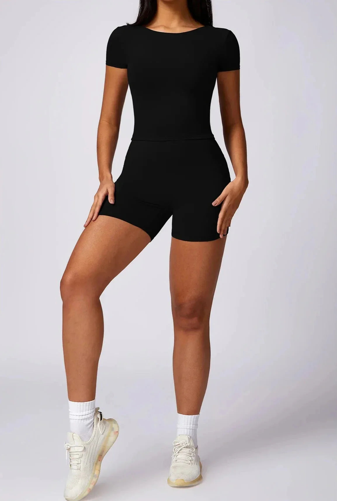 Foxy Backless Workout Duo - Stylish Top & Shorts Set