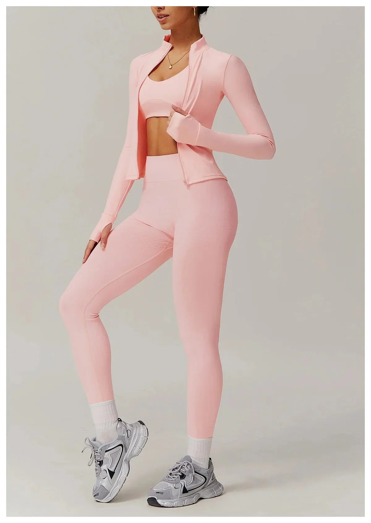 Stylish Engraved Seamless Gym Set - Leggings & Long Sleeve Top Combo