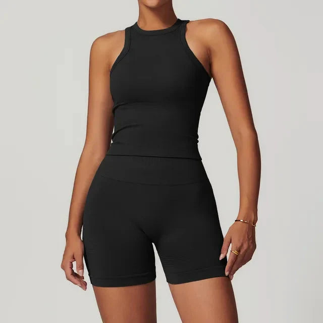 Elevate Your Workout: Momentum Seamless Racerback Gym Set with Shorts and Top