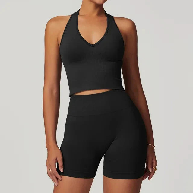 Elevate Your Workout with the Momentum Seamless V-line Gym Set - Includes Stylish Shorts and Top!