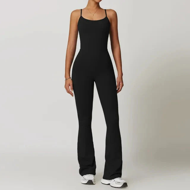 Chic Flared Jumpsuit with Stylish Traced Design