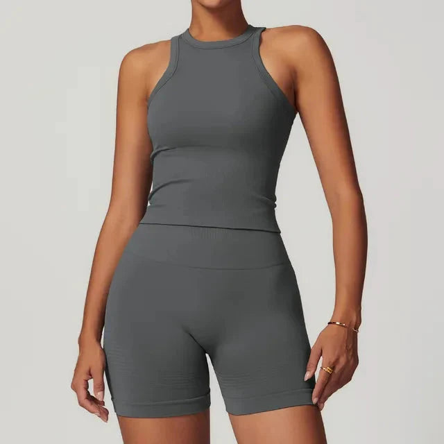 Elevate Your Workout: Momentum Seamless Racerback Gym Set with Shorts and Top