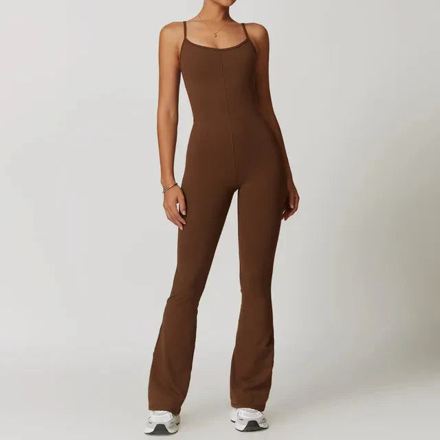 Chic Flared Jumpsuit with Stylish Traced Design