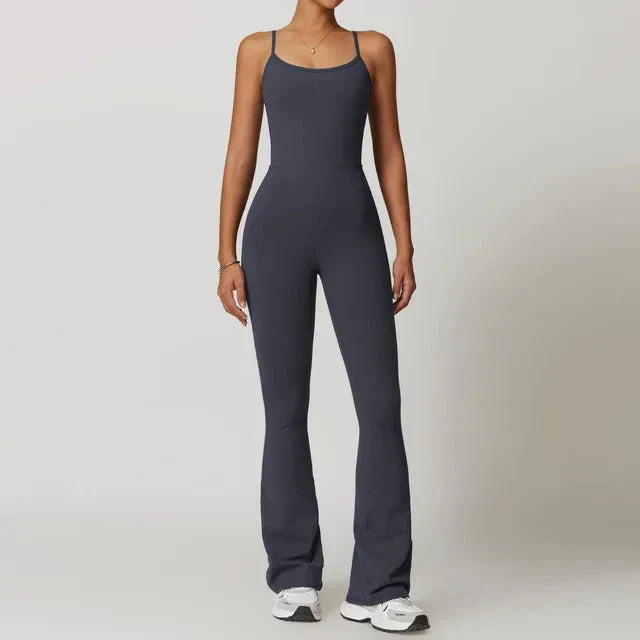 Chic Flared Jumpsuit with Stylish Traced Design