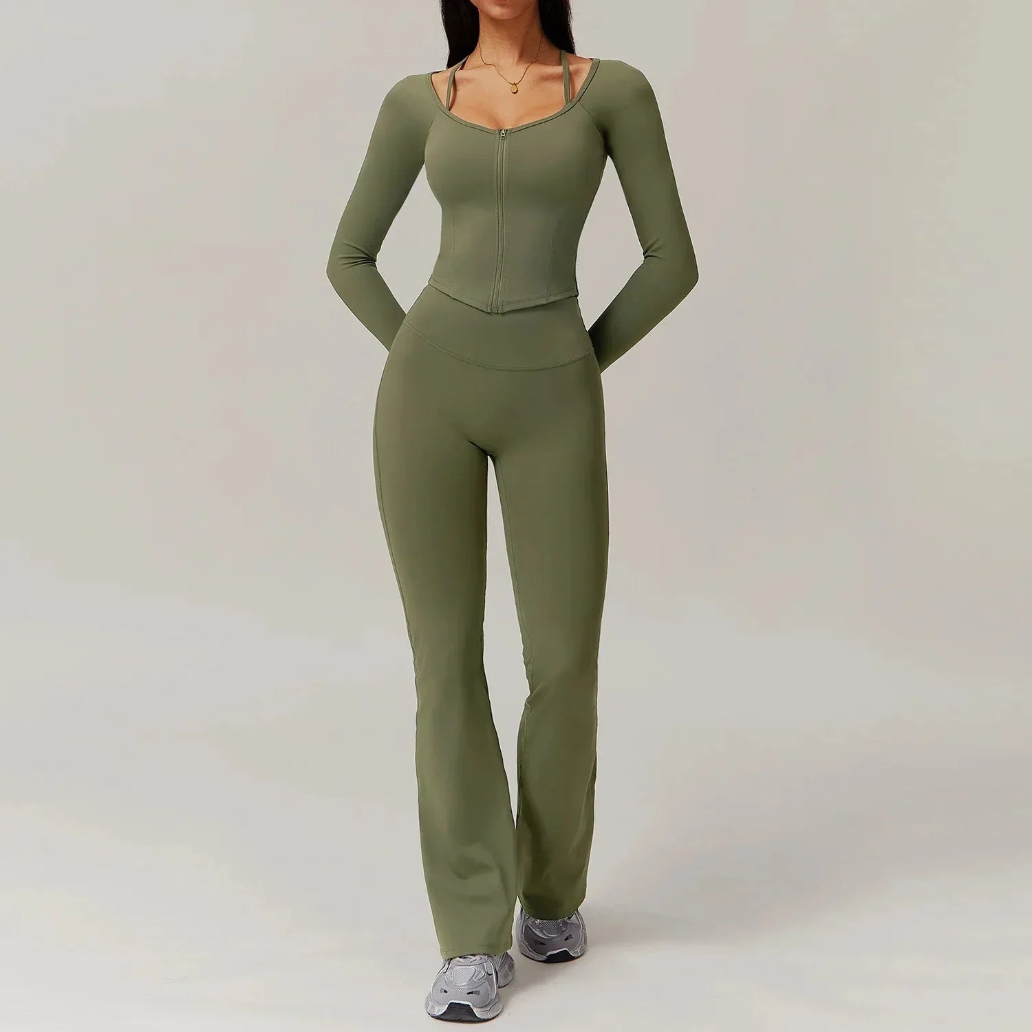 Ultimate Comfort Flared Gym Set - Stylish Leggings & Long Sleeve Top Combo