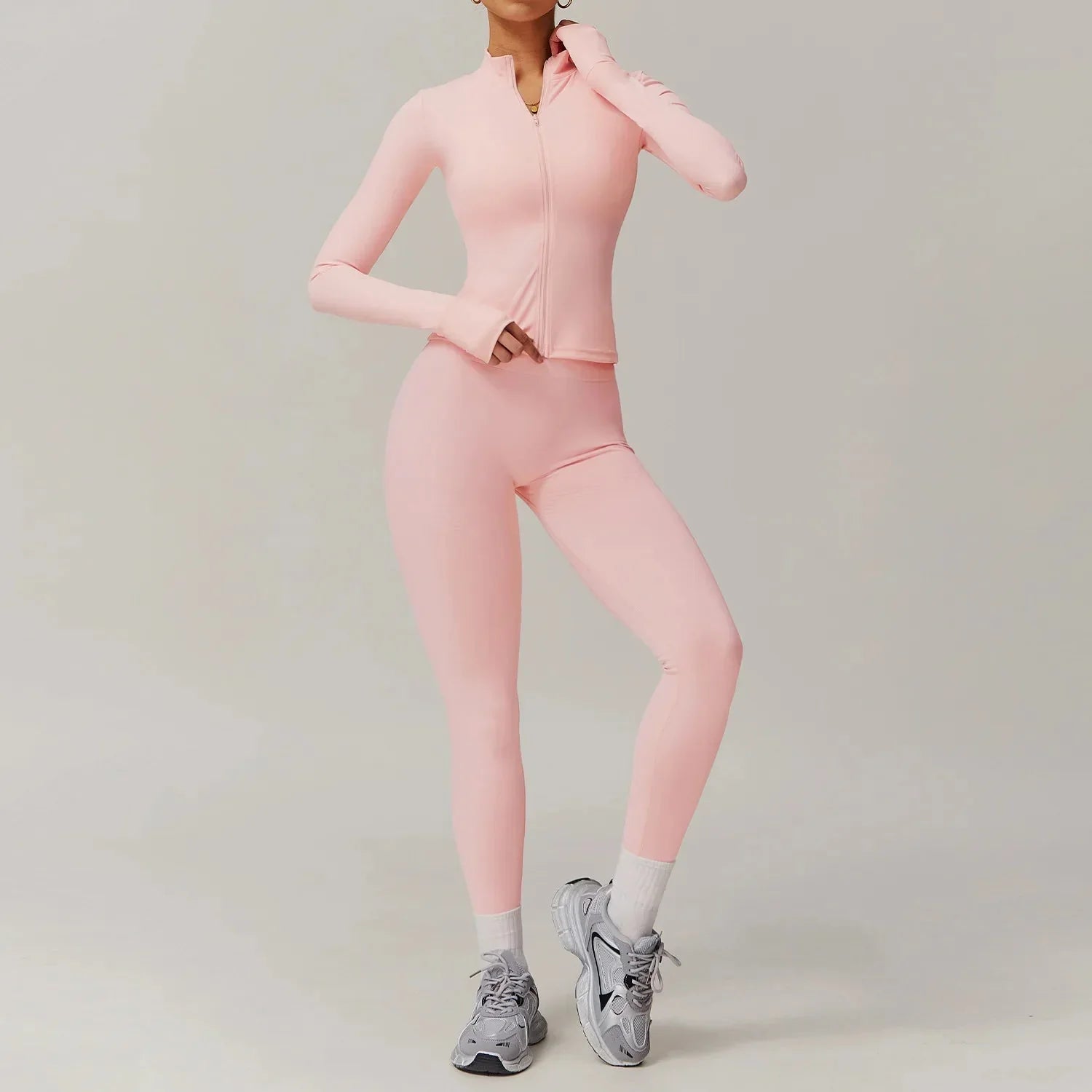 Stylish Engraved Seamless Gym Set - Leggings & Long Sleeve Top Combo